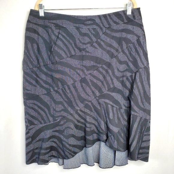 Sandro Asymmetrical Ruffle Hem Skirt 14 Gray Animal Print Stretch Abstract - Picture 11 of 12